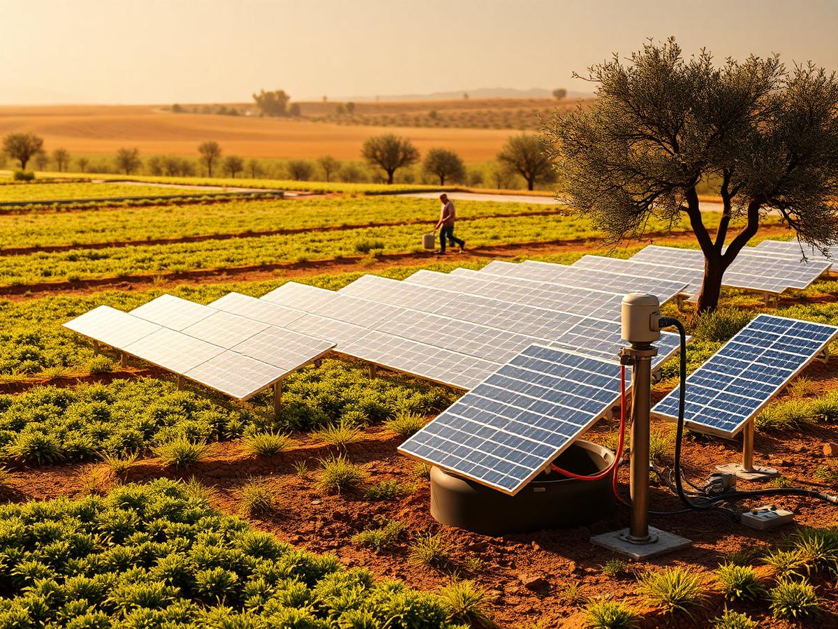 Station de pompage solaire dans un champ agricole marocain