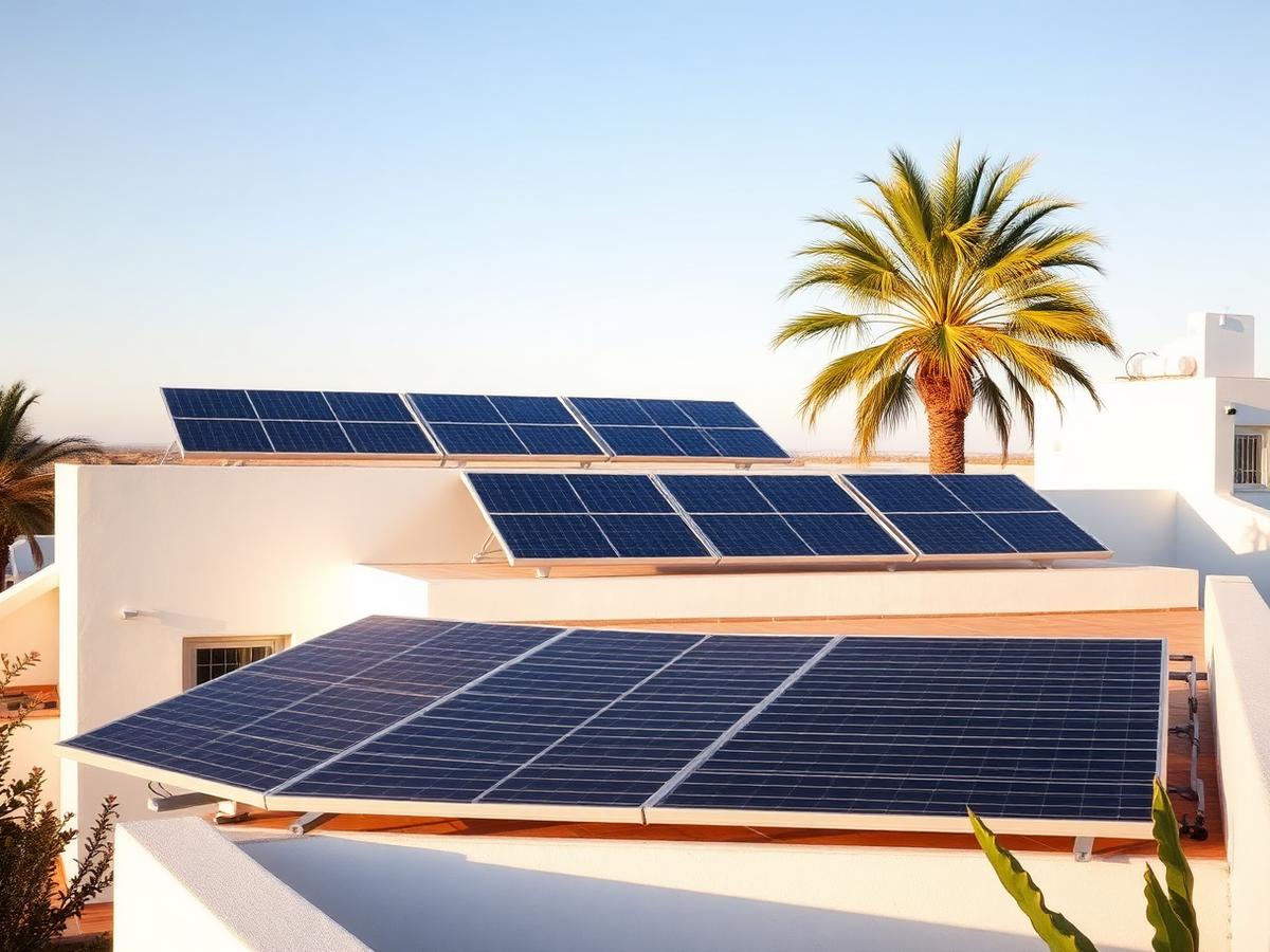 Panneaux photovoltaïques installés sur la terrasse d'une maison marocaine